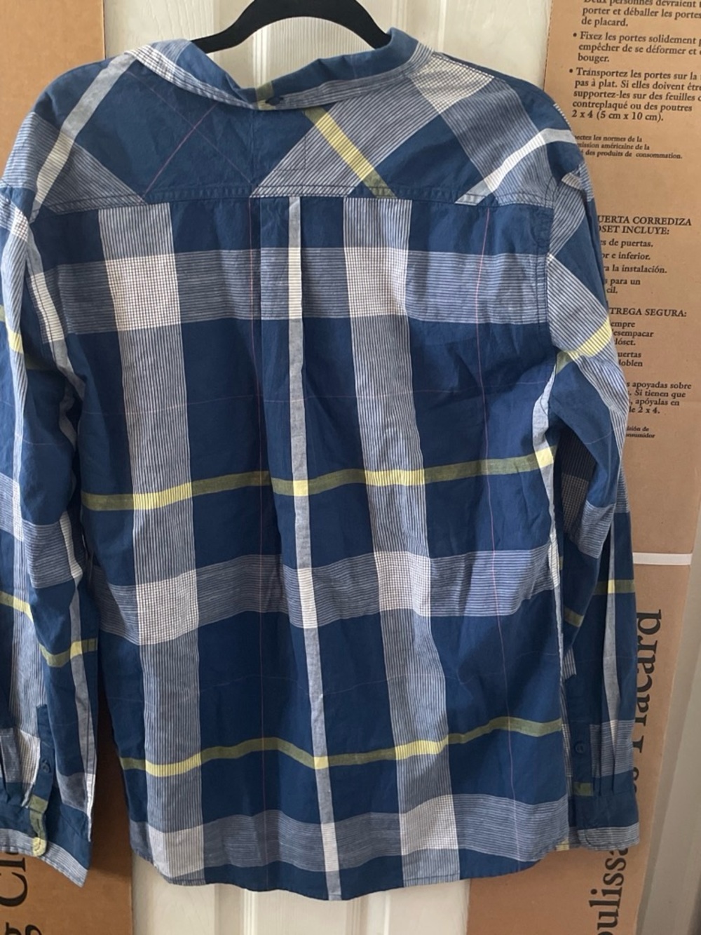 Levi's Blue Plaid Button-Down Shirt with Yellow Stripes